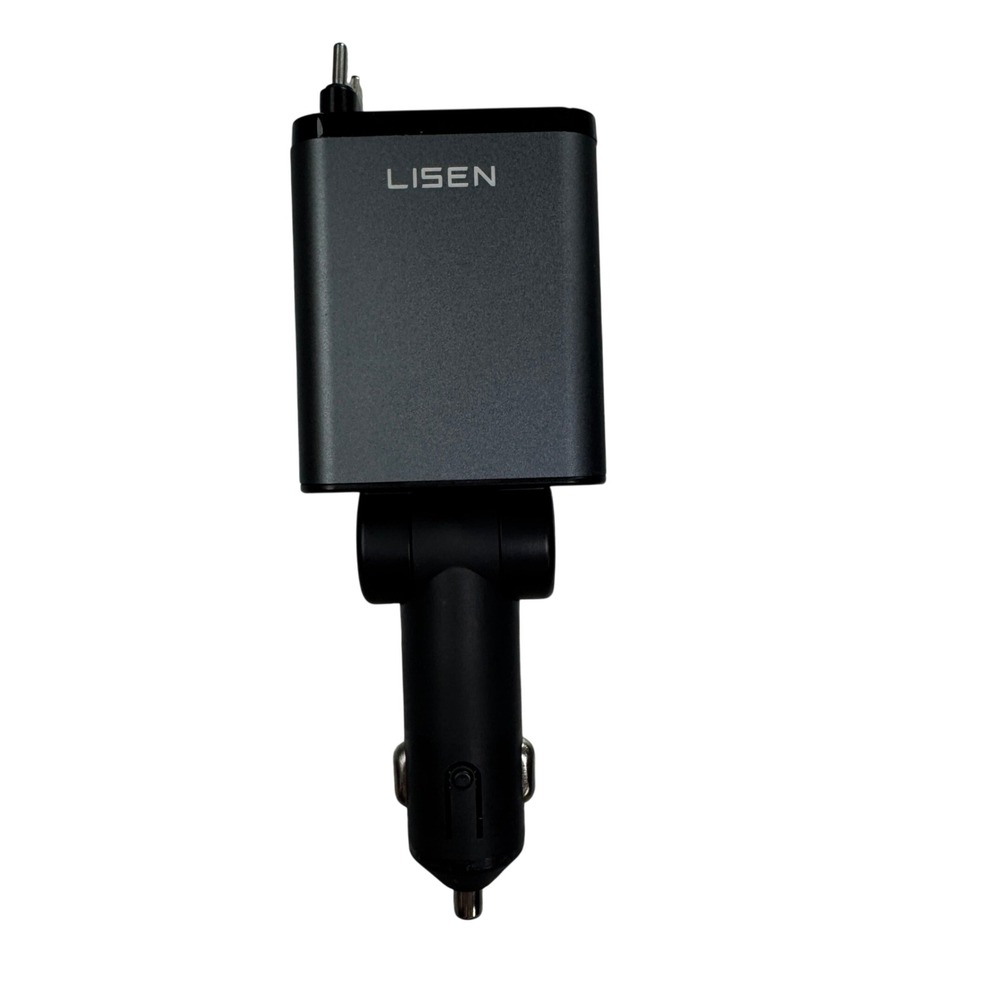 LISEN 45W USB C Car Charger Retractable Cable Fast Charge Adapter PD 3-Port